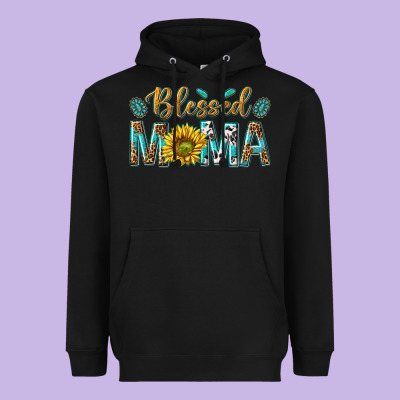 Western Blessed Mama With Leopard And Sunflower Heavyweight Hoodie Designed By Texasbilliewilder