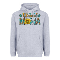 Heather Grey Western Blessed Mama with Leopard and Sunflower Heavyweight Hoodie - texasbilliewilder