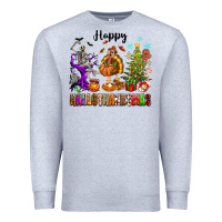 Heather Grey Happy Hallothanksmas Premium Sweatshirt - texasbilliewilder