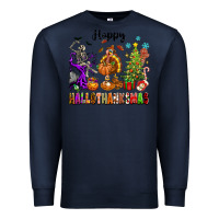 Navy Happy Hallothanksmas Premium Sweatshirt - texasbilliewilder