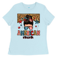 Baby Blue american mom junkie messy bun Ladies Tee - Zillion Design Studio