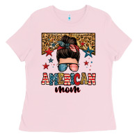 Bubblegum Pink american mom junkie messy bun Ladies Tee - Zillion Design Studio