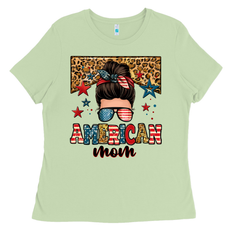 American Mom Junkie Messy Bun Ladies Tee by Zillion Design Studio | Teevron