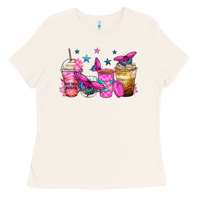 Antisocial Butterfly Coffee Cups Ladies Tee by Zillion Design Studio | Teevron