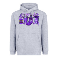 Heather Grey Cancer coffee cups purple ribbon Heavyweight Hoodie - NancyCooperArtShop