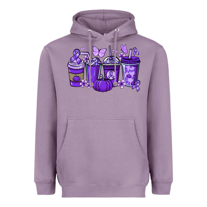 Cancer Coffee Cups Purple Ribbon Heavyweight Hoodie by NancyCooperArtShop | Teevron