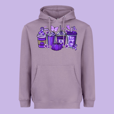 Cancer Coffee Cups Purple Ribbon Heavyweight Hoodie Designed By Nancycooperartshop