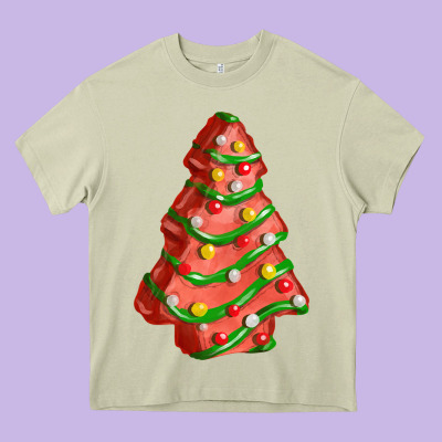 Red Christmas Cake Fa Element Heavy Core Tee Designed By Fadigitalartstudio