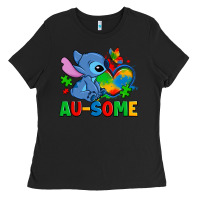 Black ausome stitch autism Ladies Tee - Zillion Design Studio