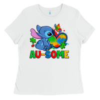 White ausome stitch autism Ladies Tee - Zillion Design Studio