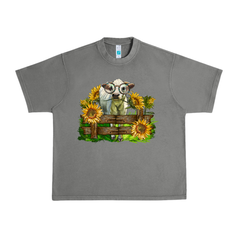 Charolais Heifer With Sunflowers Urban Heavy Tee by LillyAllenDesigns | Teevron