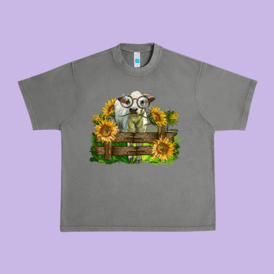 Charolais Heifer With Sunflowers Urban Heavy Tee Designed By Lillyallendesigns