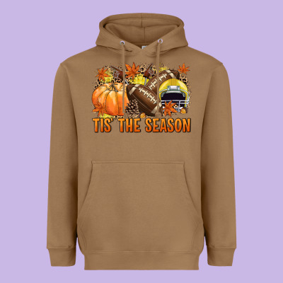 Tis' The Season Football Yellow Helmet Heavyweight Hoodie Designed By Nancycooperartshop