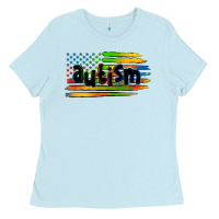 Baby Blue autism american flag Ladies Tee - Zillion Design Studio