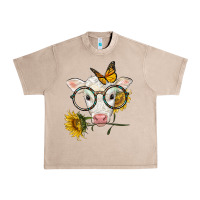 French Oak charolais calf with sunflowers and butterfly Urban Heavy Tee - LillyAllenDesigns