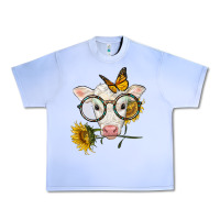 Grape Ice charolais calf with sunflowers and butterfly Urban Heavy Tee - LillyAllenDesigns