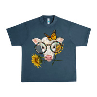 Midnight Navy charolais calf with sunflowers and butterfly Urban Heavy Tee - LillyAllenDesigns