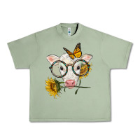Oil Green charolais calf with sunflowers and butterfly Urban Heavy Tee - LillyAllenDesigns