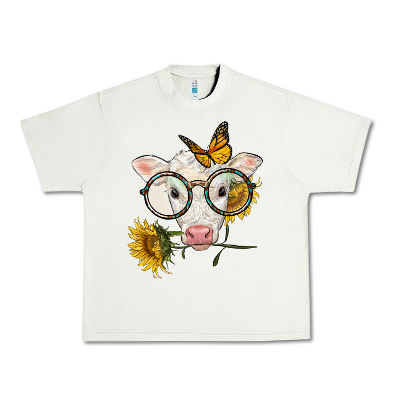 Charolais Calf With Sunflowers And Butterfly Urban Heavy Tee by LillyAllenDesigns | Teevron