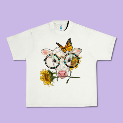 Charolais Calf With Sunflowers And Butterfly Urban Heavy Tee Designed By Lillyallendesigns