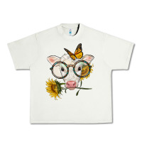 Pistachio charolais calf with sunflowers and butterfly Urban Heavy Tee - LillyAllenDesigns