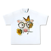 White charolais calf with sunflowers and butterfly Urban Heavy Tee - LillyAllenDesigns