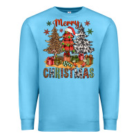 Ocean Blue Merry Christmas with western trees Premium Sweatshirt - NancyCooperArtShop