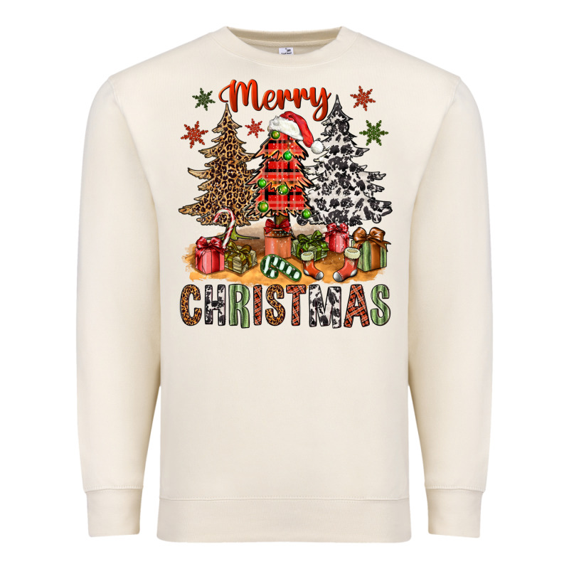 Merry Christmas With Western Trees Premium Sweatshirt by NancyCooperArtShop | Teevron