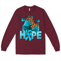 Burgundy Hope teal ribbon Ovarian Cancer nails Long Sleeve Tee - NancyCooperArtShop