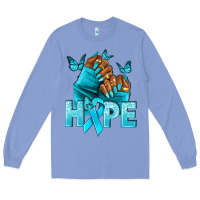 Colony Blue Hope teal ribbon Ovarian Cancer nails Long Sleeve Tee - NancyCooperArtShop