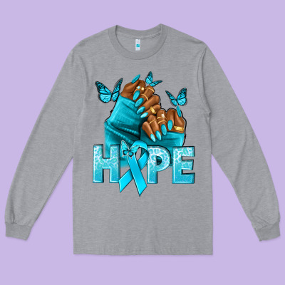 Hope Teal Ribbon Ovarian Cancer Nails Long Sleeve Tee Designed By Nancycooperartshop