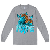 Heather Grey Hope teal ribbon Ovarian Cancer nails Long Sleeve Tee - NancyCooperArtShop