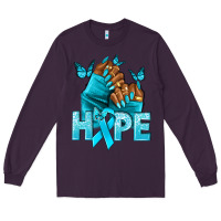 Plum Hope teal ribbon Ovarian Cancer nails Long Sleeve Tee - NancyCooperArtShop