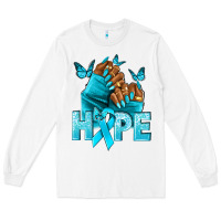 White Hope teal ribbon Ovarian Cancer nails Long Sleeve Tee - NancyCooperArtShop