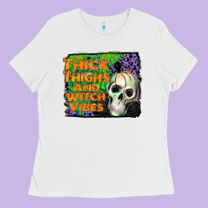 Thick Thighs And Witch Vibes Ladies Tee Designed By Jahusdesignshop