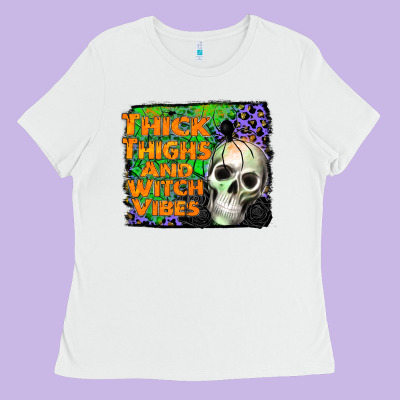 Thick Thighs And Witch Vibes Ladies Tee Designed By Jahusdesignshop