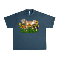Midnight Navy charolais bull with sunflowers Urban Heavy Tee - LillyAllenDesigns