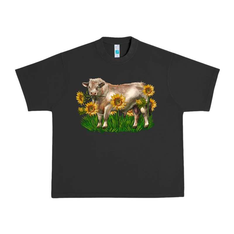 Charolais Bull With Sunflowers Urban Heavy Tee by LillyAllenDesigns | Teevron