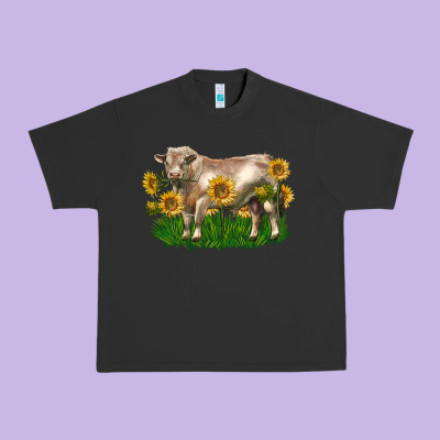 Charolais Bull With Sunflowers Urban Heavy Tee Designed By Lillyallendesigns