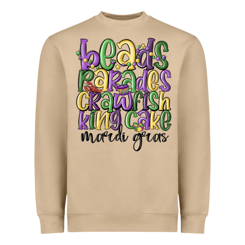 Beads Parades Crawfish King Cake Mardi Gras Heavyweight Sweatshirt by MaliasSmallBusiness | Teevron