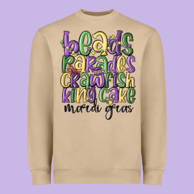 Beads Parades Crawfish King Cake Mardi Gras Heavyweight Sweatshirt Designed By Maliassmallbusiness