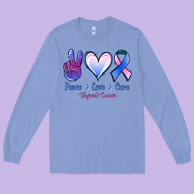 Peace Love Cure Thyroid Cancer Long Sleeve Tee Designed By Nancycooperartshop