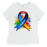 White autism ribbon Ladies Tee - Zillion Design Studio