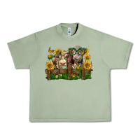 Oil Green hereford bull and heifer with sunflowers Urban Heavy Tee - LillyAllenDesigns