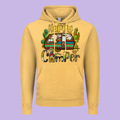 Happy Camper Caravan And Gnome Vintage Hoodie Designed By Barkaloodesign