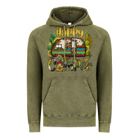 Vintage Olive happy camper caravan and gnome Vintage Hoodie - BarkalooDesign