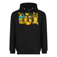 Black Childhood Cancer coffee cups yellow ribbon Heavyweight Hoodie - NancyCooperArtShop
