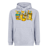Heather Grey Childhood Cancer coffee cups yellow ribbon Heavyweight Hoodie - NancyCooperArtShop