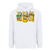 White Childhood Cancer coffee cups yellow ribbon Heavyweight Hoodie - NancyCooperArtShop