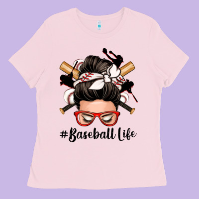 Baseball Life Messy Bun Ladies Tee Designed By Zillion Design Studio